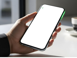 Hand holding modern smartphone with blank screen