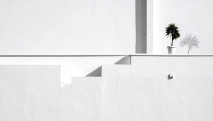 Minimalist white exterior with steps and a small plant