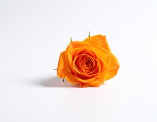 Single vibrant orange rose on white background