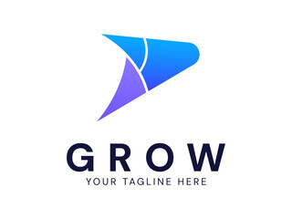 Modern grow Business with curved growth triangle arrow logo vector design concept. Growth logotype symbol for digital finance, ui, technology, investment, business, website, financial technology, 