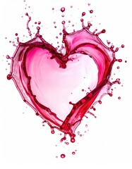 A vibrant heart shape formed by pink liquid splashes on a white background