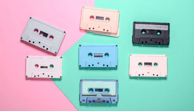 Vintage Cassette Tapes on a Pastel Background. - Powered by Adobe