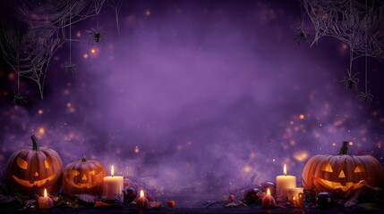 Elegant Halloween banner template with pumpkins, candy, and candles,