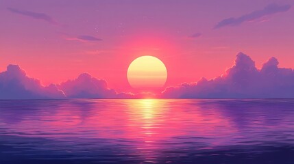 A scene of the sunrise over a calm ocean, soft light flooding the horizon, symbolizing the beginning of the journey to happiness.