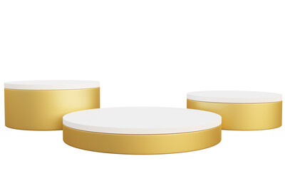 Gold and white podium for advertising various popular premium products. 3D illustration.