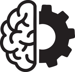 Artificial Intelligence Brain and Gear Silhouettes Vector Icon