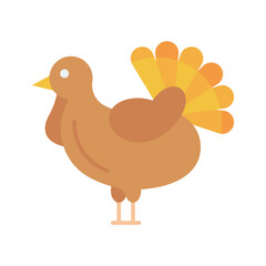 Flat vector illustration of a brown cartoon turkey with tan feathers
