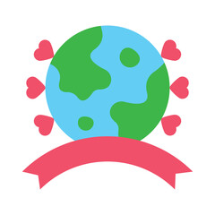 Fototapeta premium Earth globe surrounded by hearts with a banner