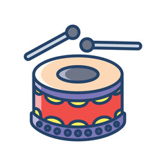 Illustration of a colorful cartoonstyle drum with two drumsticks positioned above