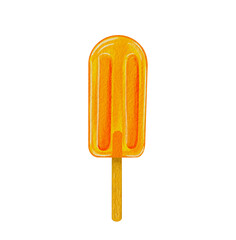 Frozen ice cream popsicles on a stick, hand-painted watercolor illustration. Image of summer sweets for packaging and design.