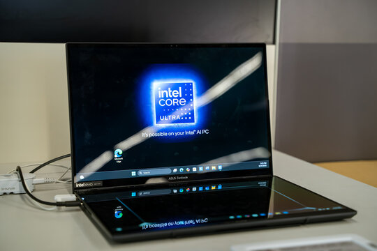 Close up of Asus Zenbook laptop with Intel Core Ultra processor on display. Toronto, Canada - September 24, 2025.