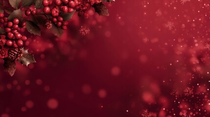 A festive deep red gradient background with soft light spots and subtle petal accents creates an elegant holiday themed 