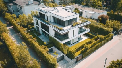 Pastel colored Easter eggs and white daffodils arranged elegantly on a solid beige background,