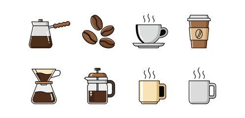 Coffee brewing methods icons