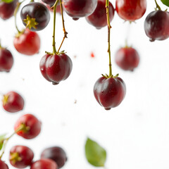 falling ripe kokum fruits on white background, full depth of field,transparent background