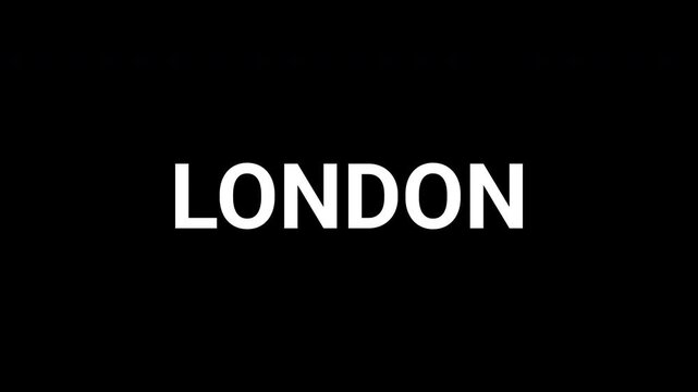 Abstract typography animation reveals the word London in a dynamic black and white design. 4k text animated video