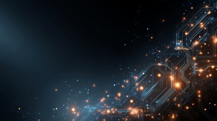 Abstract digital background with glowing particles and interconnected circuits symbolizing technology, innovation,