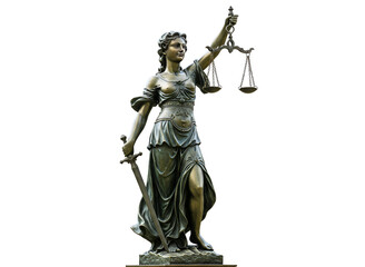 Themis statue isolated on white background for law concept