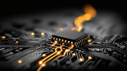 Close-up of a Modern Microchip on Circuit Board