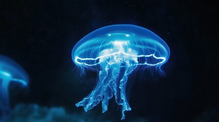 Bioluminescent jellyfish in dark water