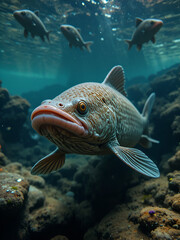 West african lungfish Protopterus annectens underwater portrait