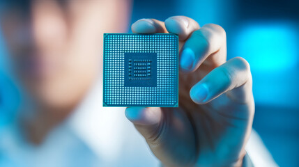 Microprocessor Chip Held by Scientist