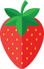 Flat design strawberry icon with green leaves and red fruity body healthy food.