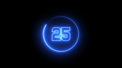 Futuristic blue neon countdown timer from 30 to 0 seconds, glowing hud sci-fi digital clock, abstract circle interface animation for modern technology display - Powered by Adobe