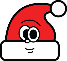 Playful and joyful red holiday hat mascot with a cute smile and big eyes, isolated vector graphic for Christmas