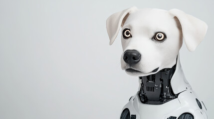 Robotic pet dog with glowing eyes, showcasing advanced technology and design