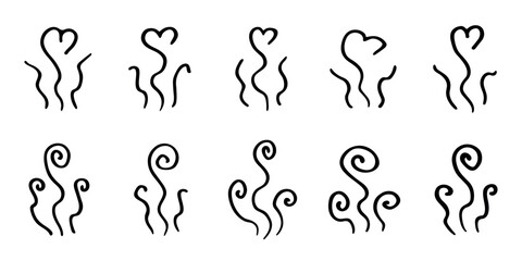Set of hand drawn steam and smoke Steam swirls doodle Heat waves or aroma from cooking food and hot coffee, gas and fumes Single element for print, web, design, decor