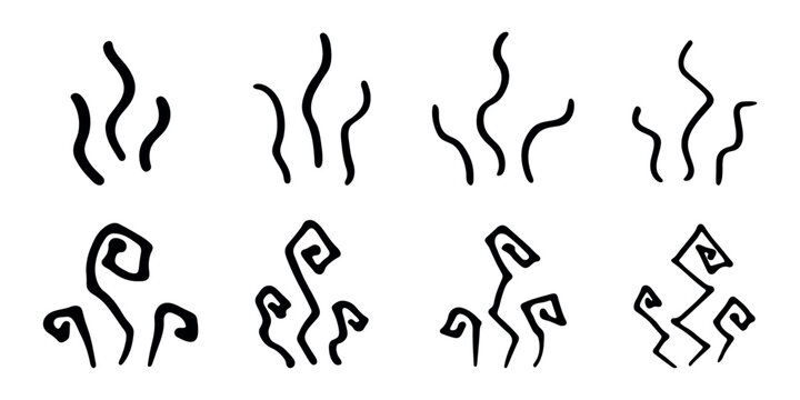 Set of hand drawn steam and smoke Steam swirls doodle Heat waves or aroma from cooking food and hot coffee, gas and fumes Single element for print, web, design, decor
