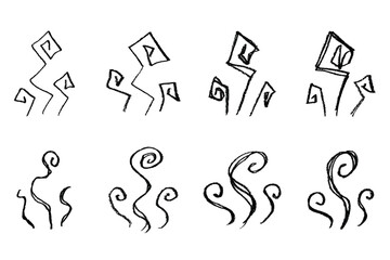 Set of hand drawn steam and smoke Steam swirls doodle Heat waves or aroma from cooking food and hot coffee, gas and fumes Single element for print, web, design, decor