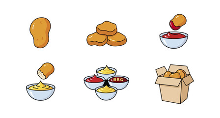 Fried chicken french fries and dipping sauces illustration