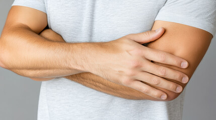 Supportive gesture with arms crossed, showcasing caring touch and connection