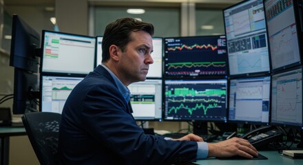 Market analysis by professional trader in modern office environment focused on data visualization
