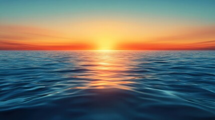 Naklejka premium The sun rises gently above the calm ocean, casting a warm glow across the water, signaling a fresh start and the promise of happiness on the horizon.