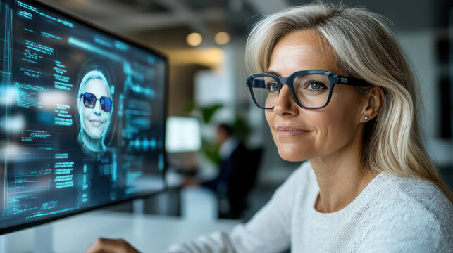 Innovative technology face recognition banking customer service digital interface modern