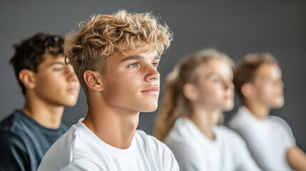 Fototapeta premium Focused young individuals with curly hair in group setting