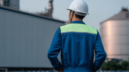 Obraz premium Industrial Worker Observing Factory