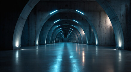 Futuristic Concrete Tunnel with Neon Lighting