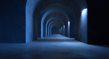 Naklejka premium Mysterious Blue Concrete Archway Corridor
