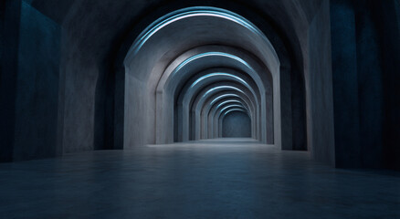Obraz premium Dark Architectural Tunnel with Neon Lighting