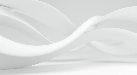 Obraz premium Minimal White Abstract 3D Background with Curved Geometric Shapes and Soft Shadows
