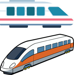 Illustration of two modern highspeed trains, showcasing sleek design and advanced transportation technology for efficient travel