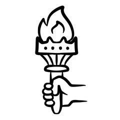 Torch hand holding flame symbol victory outline illustration