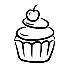 Cupcake frosting cherry dessert sweet outline illustration