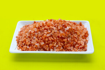 Pink Himalayan salt, Natural pink salt grains used for cooking.
