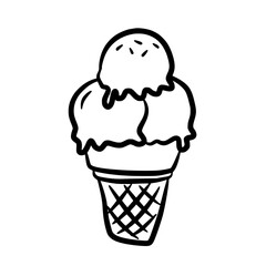 Icecream cone scoops waffle dessert outline illustration