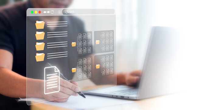 Organizing digital files on a laptop for better productivity and efficiency in a home office environment - Powered by Adobe